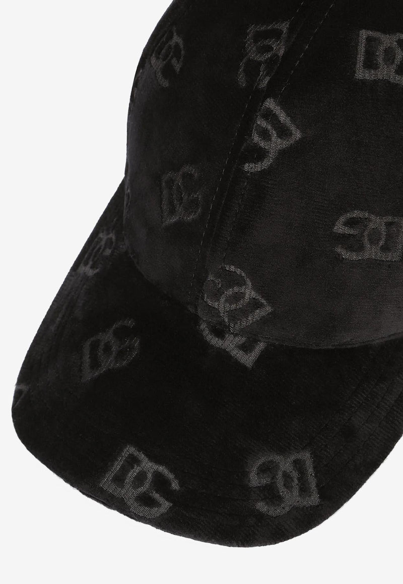 Velvet Baseball Cap with All-Over Jacquard DG Logo