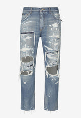 Distressed Straight-Leg Jeans