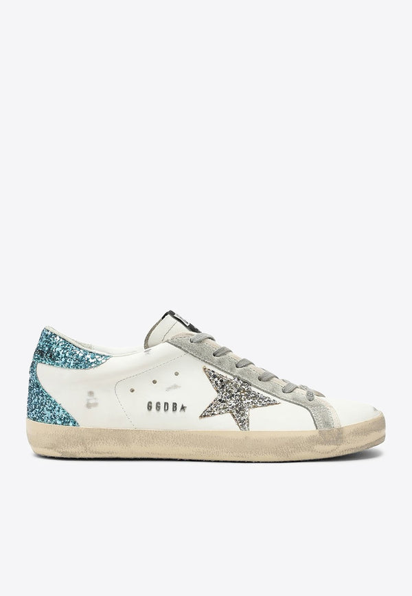 Super-Star Leather Sneakers with Glittered Star and Heel