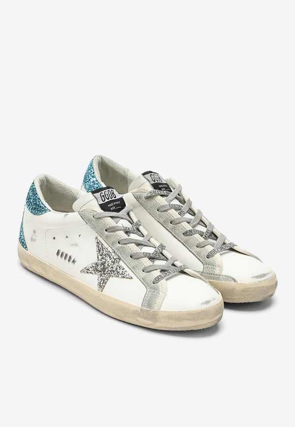 Super-Star Leather Sneakers with Glittered Star and Heel