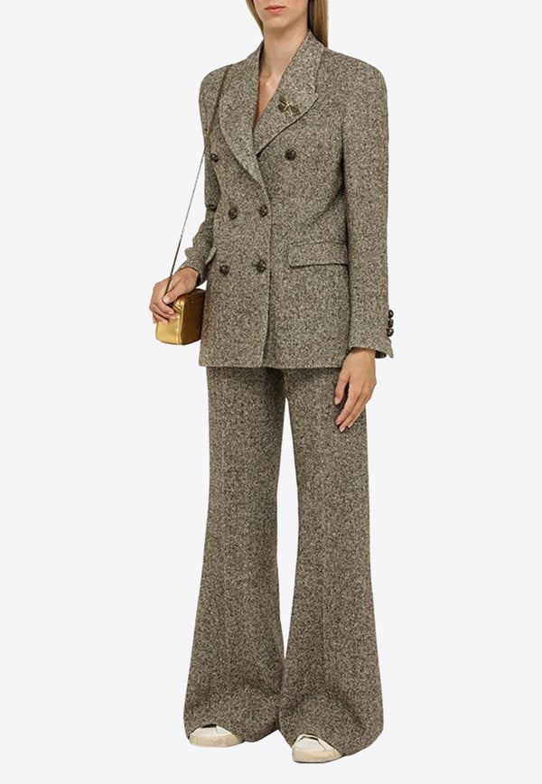 Herringbone Flared Wool Pants