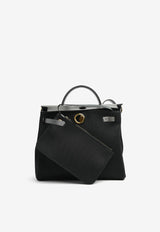 Herbag 31 in Black Toile and Vache Hunter Leather with Gold Hardware