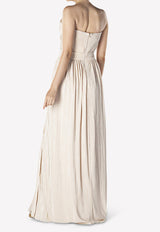 Rory Pleated Strapless Gown with Crossover Front