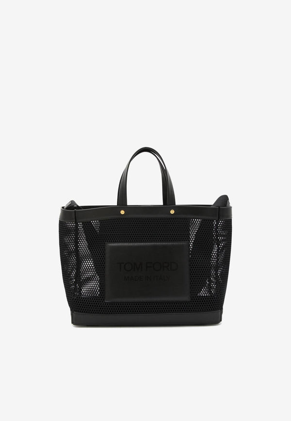 Logo Patch Tote Bag in Leather and Mesh