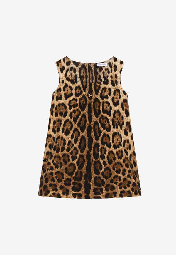 Girls Leopard Print Midi Dress