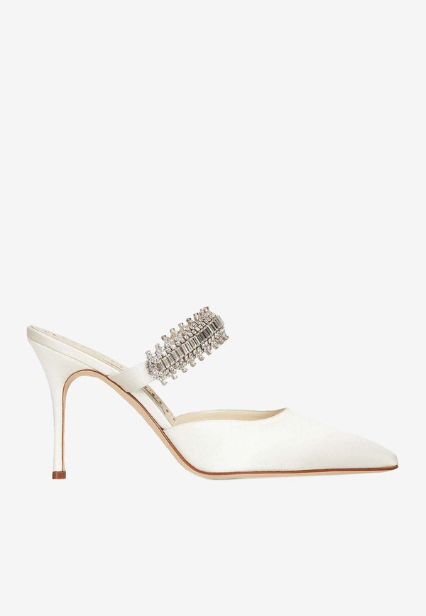 Lutara 90 Crystal-Embellished Satin Mules