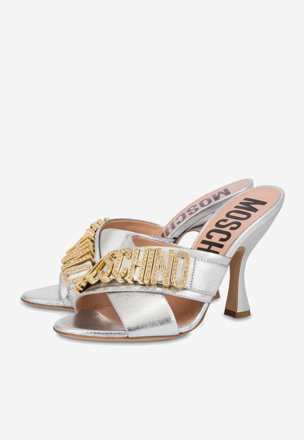 100 Crystal Logo Sandals in Metallic Leather