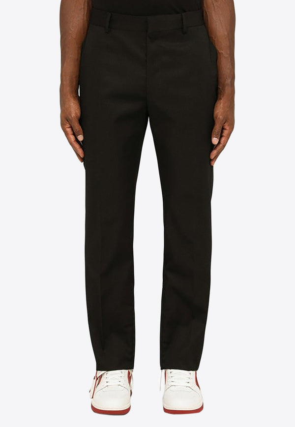 Embroidered Wool Zip Detail Pants