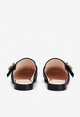 Mini Broche Vivier Buckle Flat Mules in Patent Leather