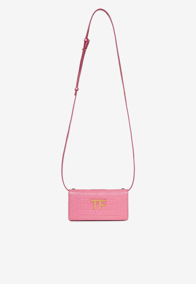 Mini Shoulder Bag in Croc-Embossed Leather