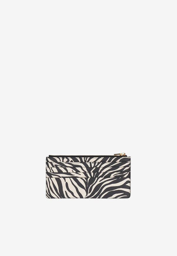 Zebra Print Zipped Cardholder in Leather