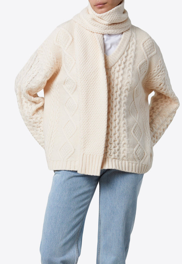 Minnesota Cable-Knit Sweater with Detachable Scarf