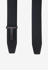 T Logo Buckle Belt in Grained Leather