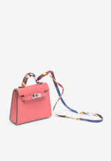 Kelly Twilly Bag Charm in Rose Lipstick Tadelakt with Printed Silk Strap