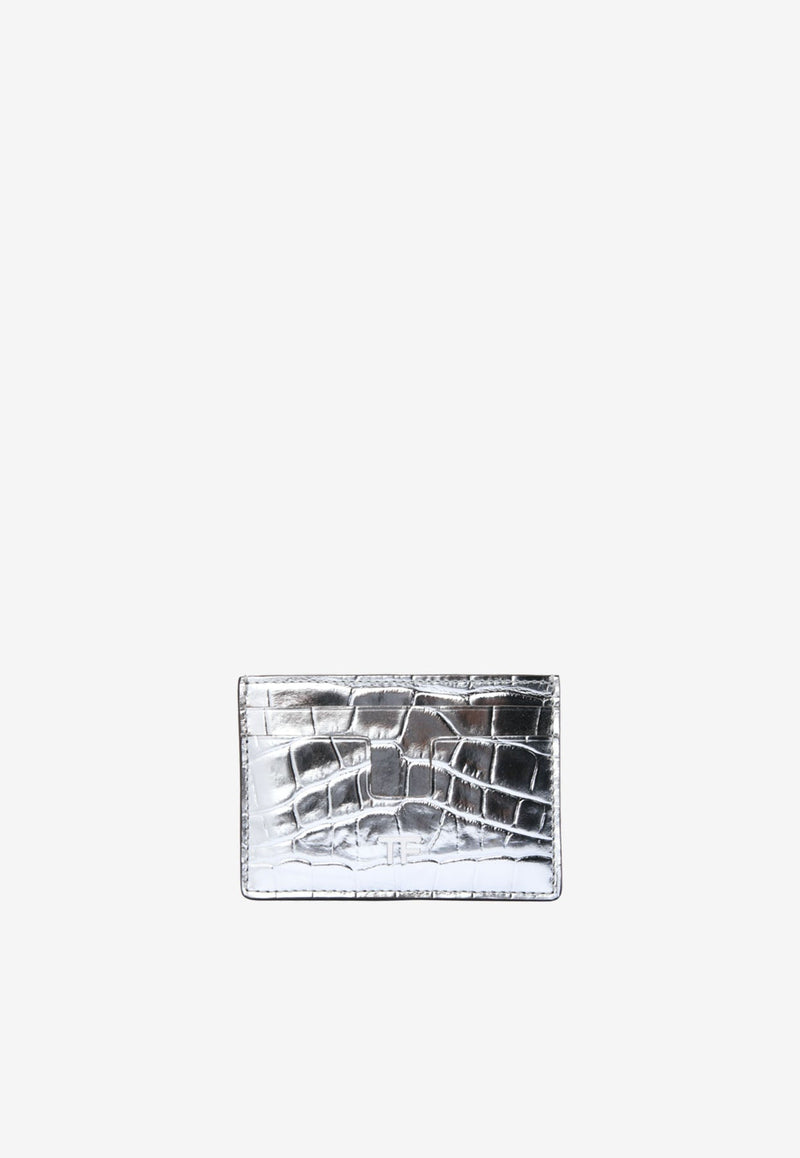 Laminated TF Cardholder in Croc-Embossed Leather