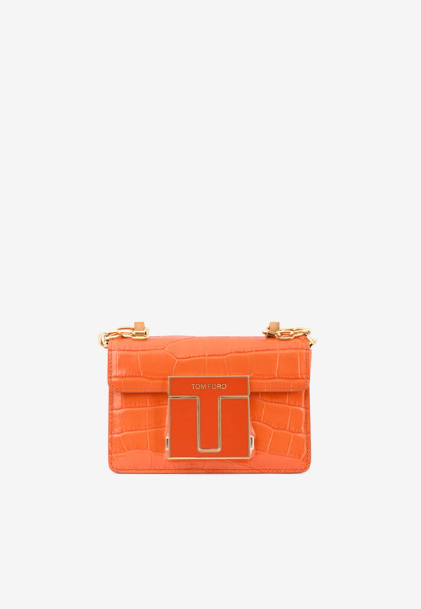 Mini 001 Chain Shoulder Bag in Croc-Embossed Leather