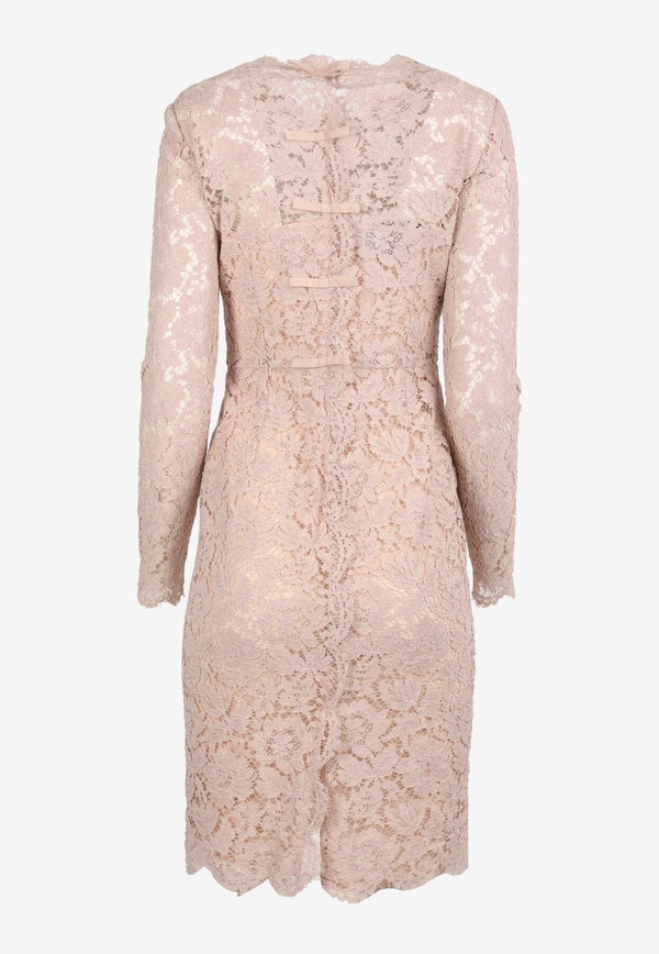 Floral Lace Knit Long-Sleeved Dress