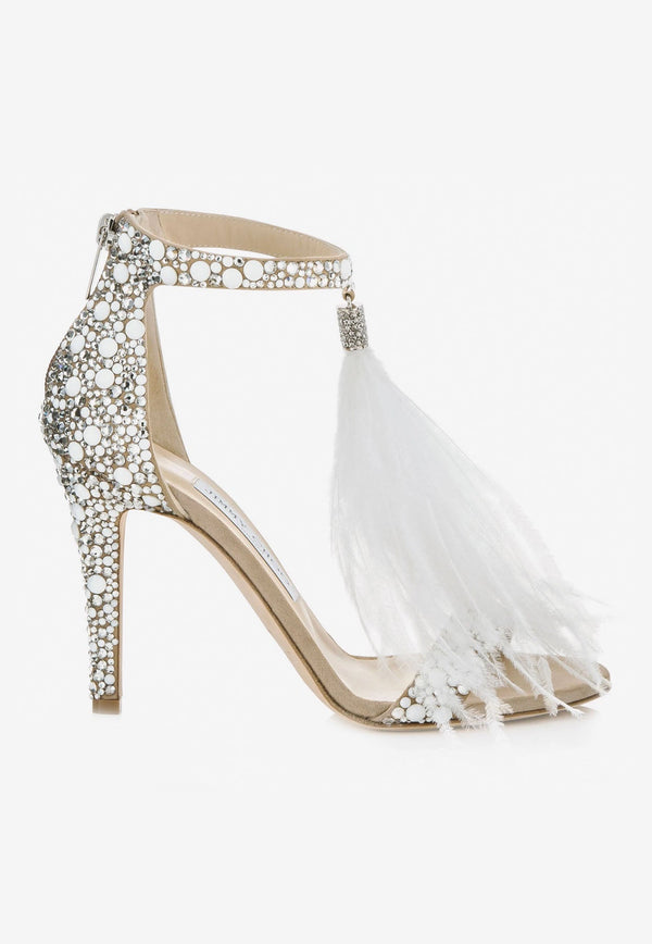 Viola 100 Crystal Suede Sandals with Feather Tassel