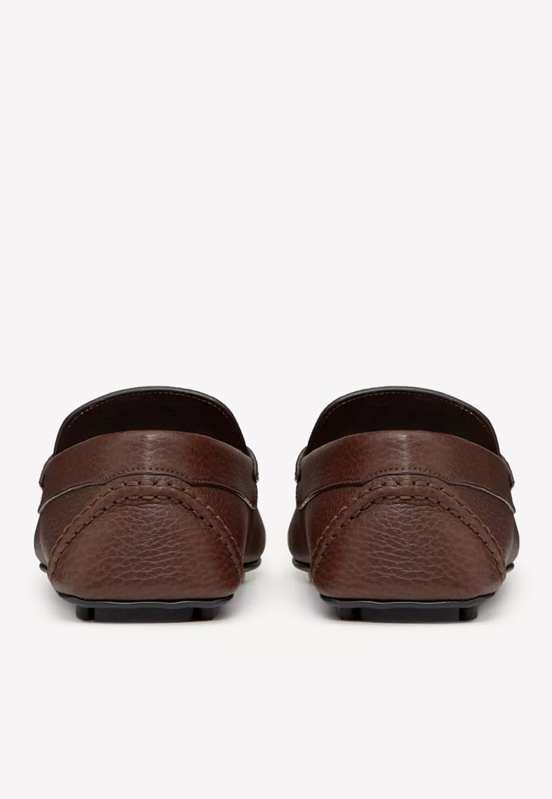 Metallic VLogo Detail Loafers in Calf Leather