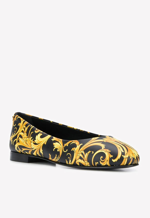 Leather Barocco Print Ballerinas with Medusa Stud-
Delivery in 3-4 weeks