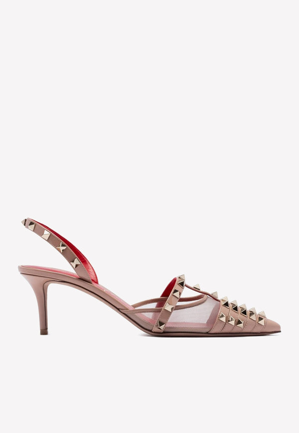 Rockstud Alcove 60 Slingback Pumps in Patent Leather and Mesh