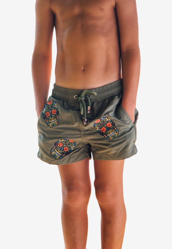 Kids Byblos All-Over Mexican Head Swim Shorts