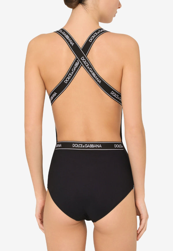 Plunging Neck One-Piece Logo Swimsuit